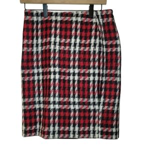 Talbots, Pencil Skirt, Wool, Red Black + White Plaid, Zipper Back, Women's 4 Pet
